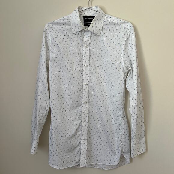 BONOBOS Wrinkle-Free Tailored Fit White Blue Floral Button Down Shirt 15 / 33 - Picture 1 of 8